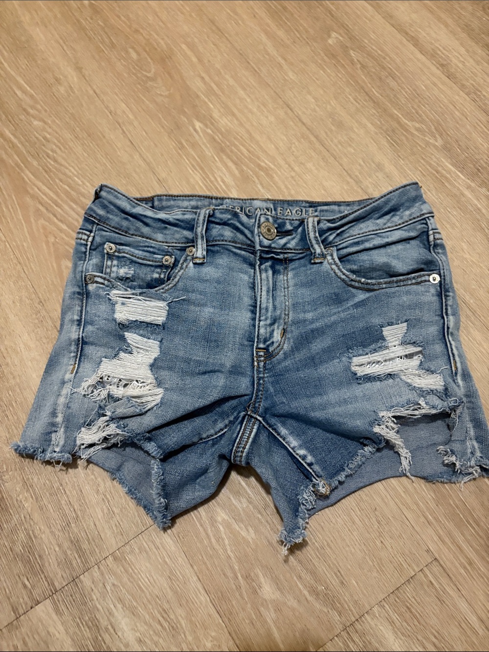 American Eagle Outfitters Ripped Mid-Rise Denim Shorts - Blue